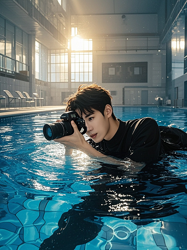 男生，写实摄影，大片，水下拍摄