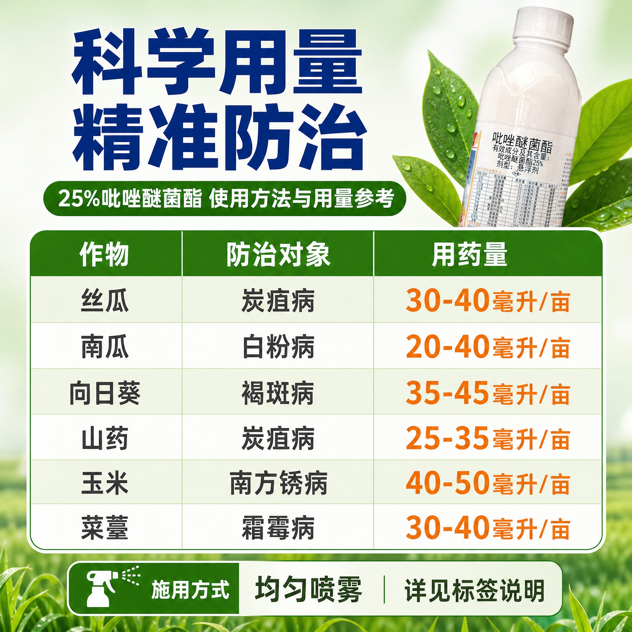 [主图-5] 25%吡唑醚菌酯用量与使用方法信息图，清晰展示用… - 图片创意预览