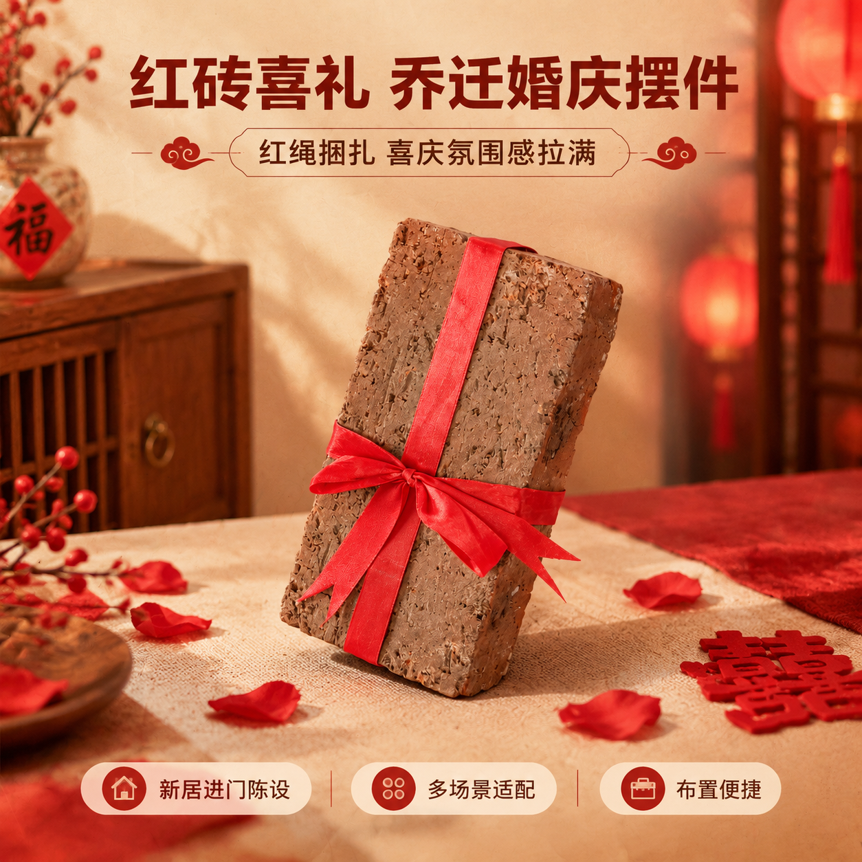 [商品] 使用【图1】红砖捆红绳喜庆摆件；保留红砖长方体结构、… - 图片创意预览