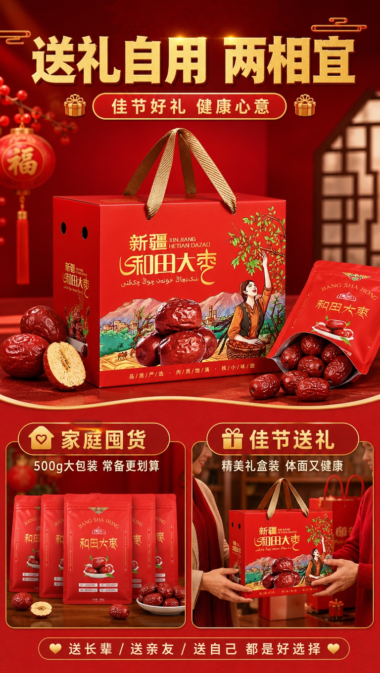 [商品] 使用【图5】新疆和田大枣礼盒参考图+【图1】袋装产品… - 图片创意预览