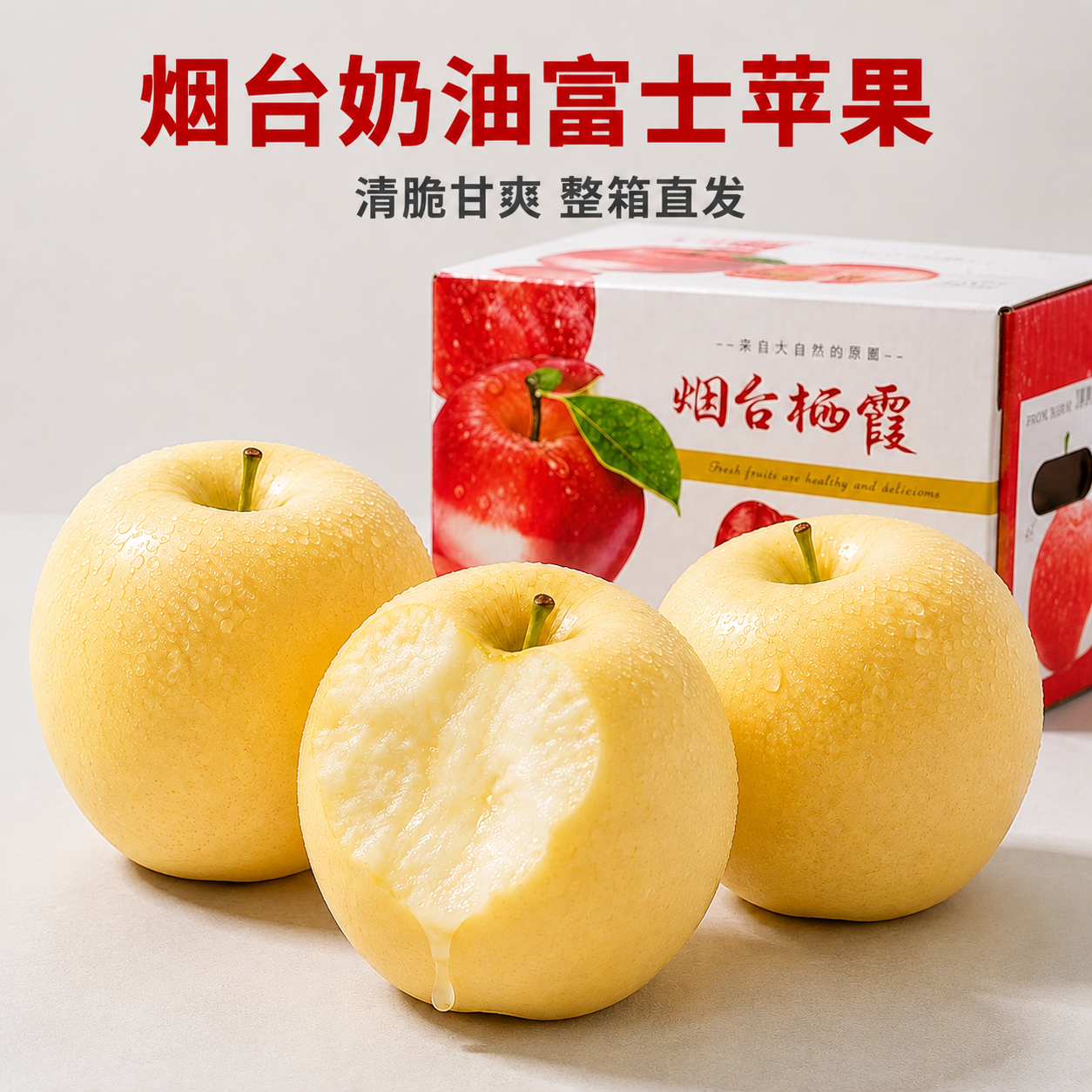 将这张主图中的苹果纸箱替换为参考图中的箱子样式，要求一模一样：… - 图片创意预览