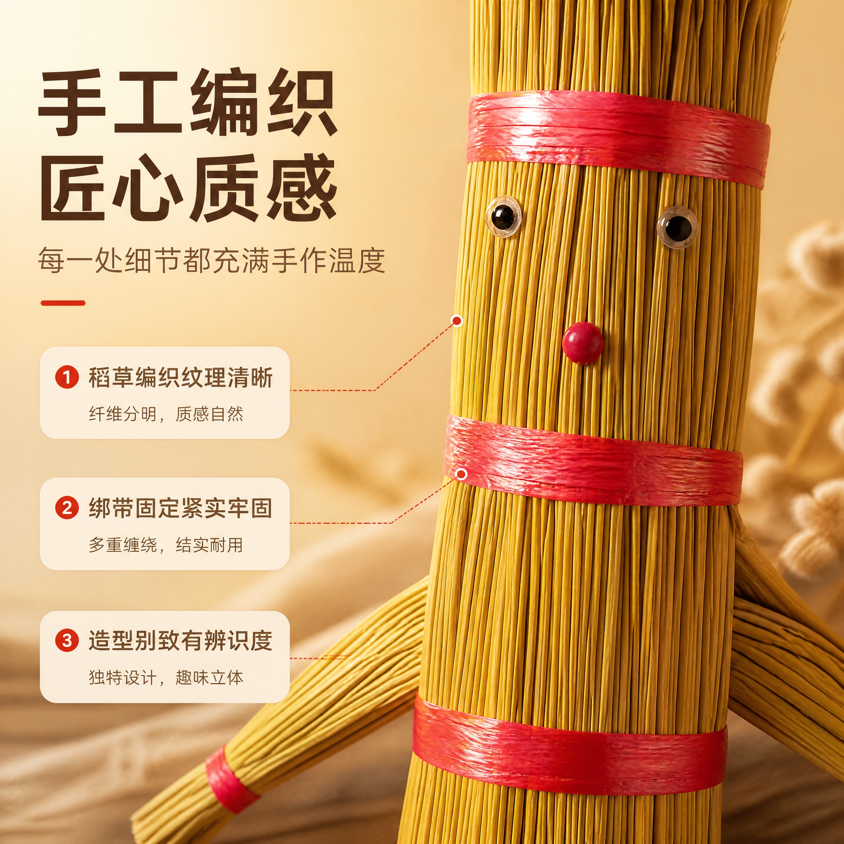 [商品] 使用【图3】糯草人草编摆件细节特写；保留稻草编织纹理… - 图片创意预览