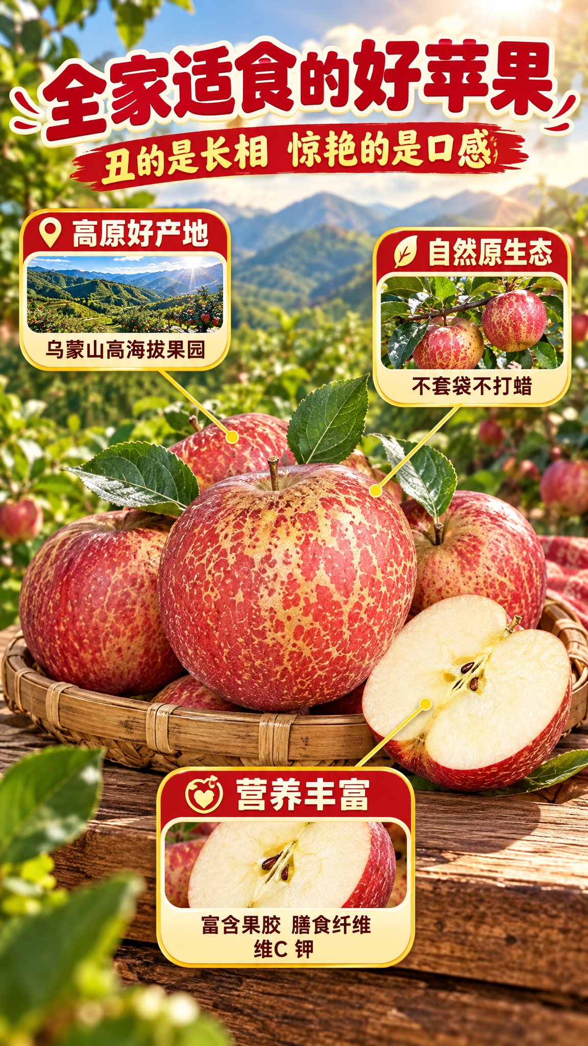[商品] 使用【图1】【图2】昭通丑苹果实拍果，保留果皮红带黄… - 图片创意预览