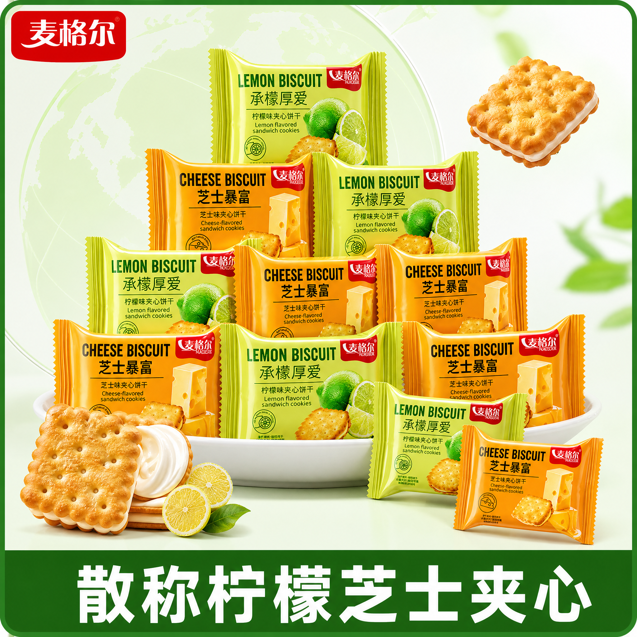 [主图-1] 商品：麦格尔 夹心饼干（柠檬味「承楠厚爱」/ 芝… - 图片创意预览