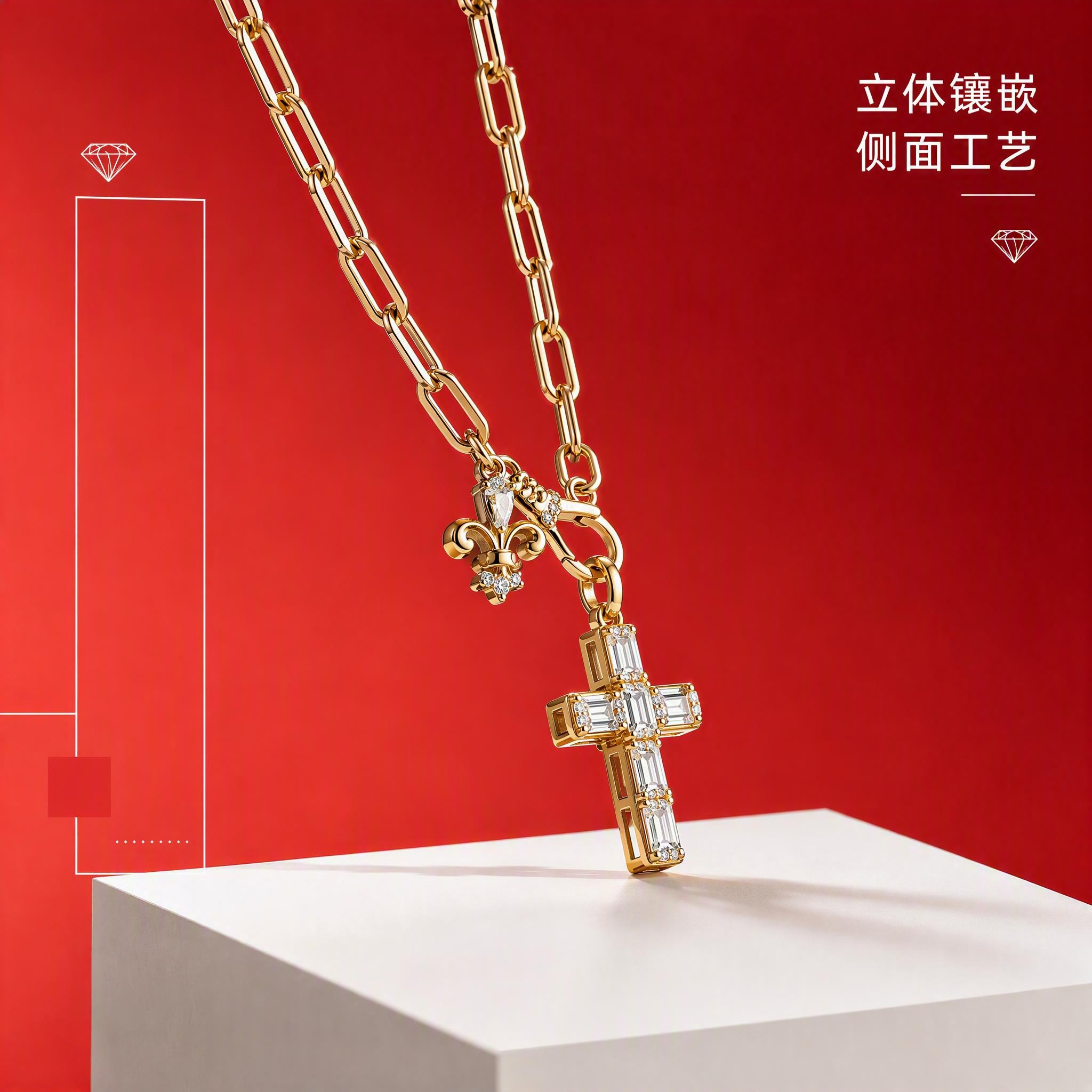 [主图-3] 侧视图，唯一任务：展示项链侧面厚度与立体结构，侧… - 图片创意预览