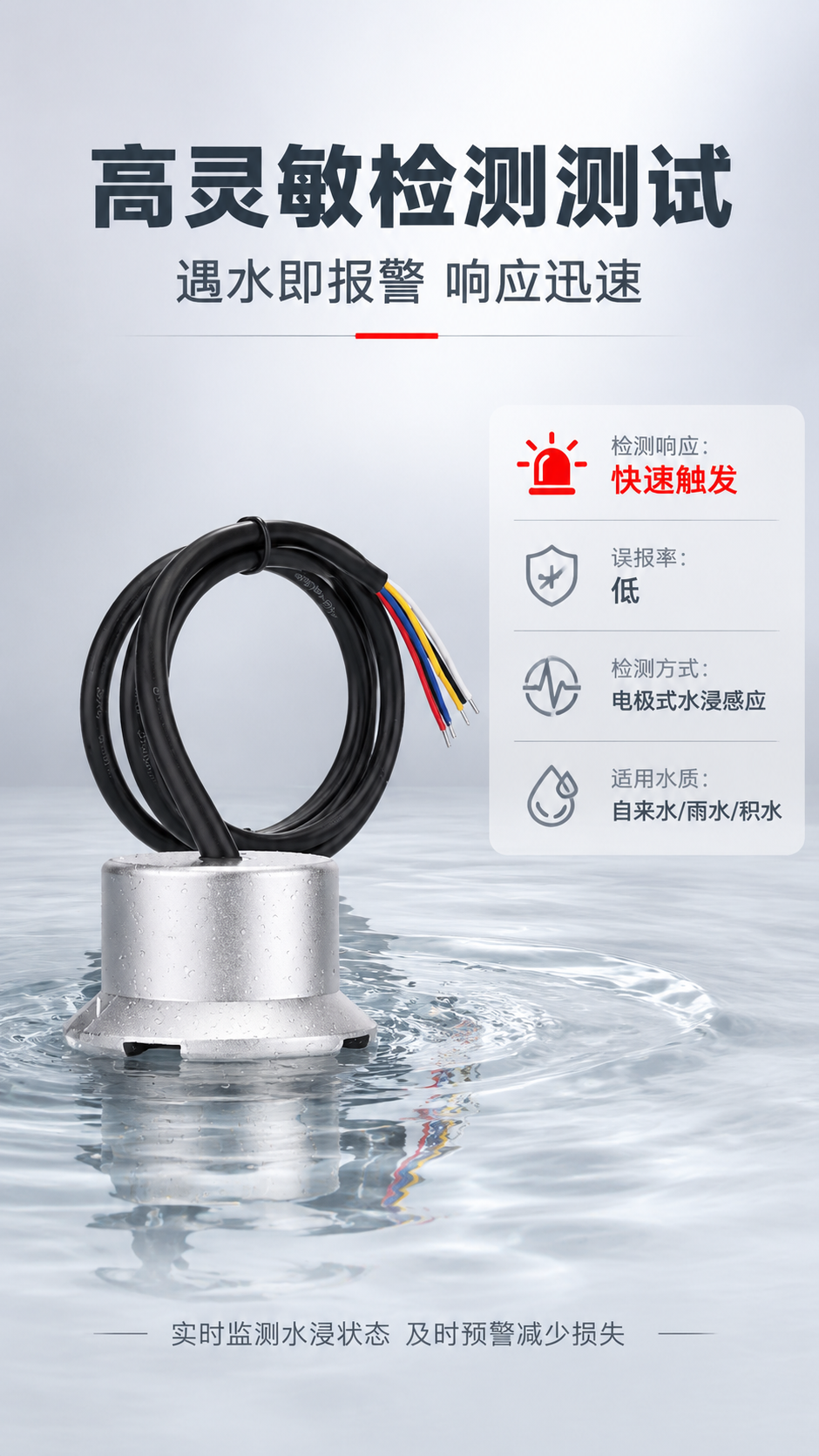 [商品] 使用【图1】水浸传感器产品图；保留银色铝合金探头、黑… - 图片创意预览