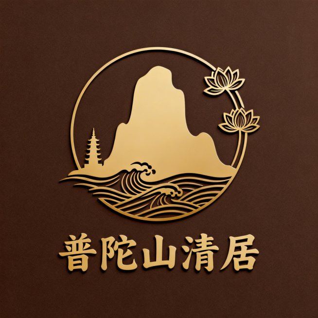 设计一张LOGO，名为"普陀山清居"，是佛教周边产品店铺的品牌标识，和普陀山相关，充满佛教文化底蕴，风格典雅古朴，融入普陀山海天佛国的意境，带有禅意元素，线条简洁有设计感预览效果