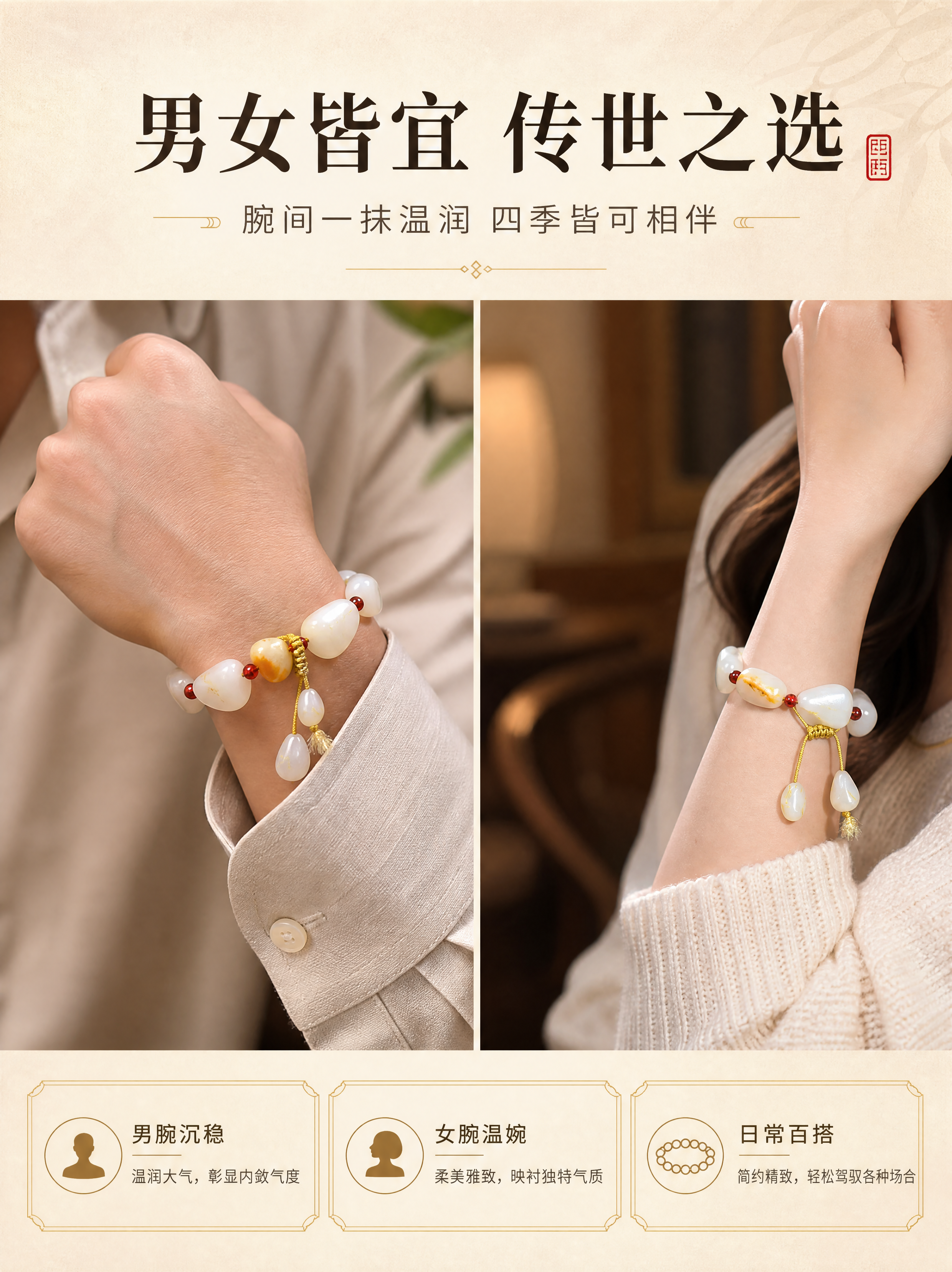 [商品] 使用【图1】独籽手链整体：保留随形独籽、暖白脂白玉色… - 图片创意预览