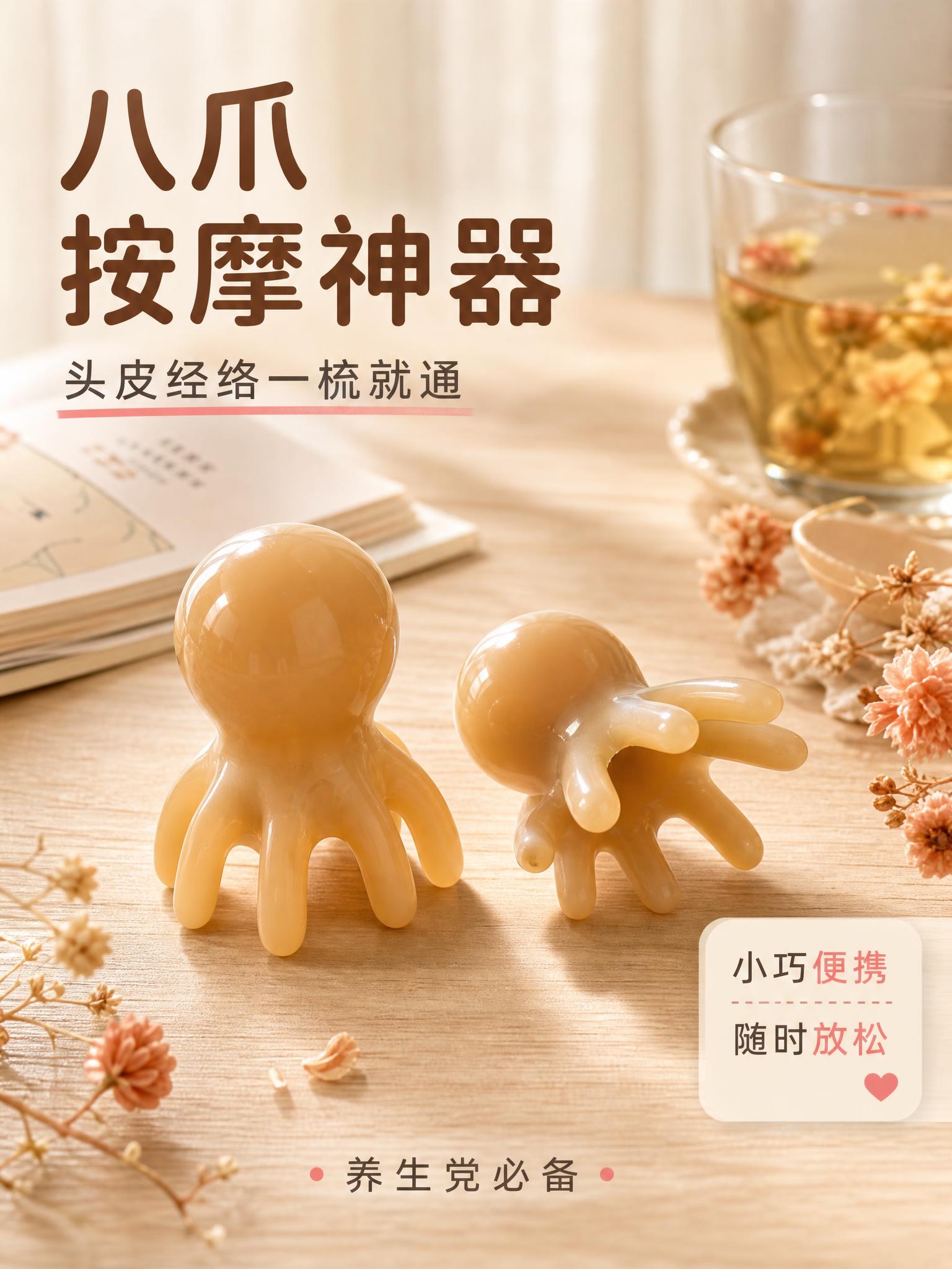 [主图-1] 小红书风格八爪按摩器首图，主题：小巧按摩神器 头… - 图片创意预览