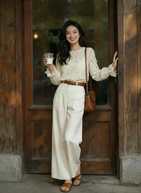 让图2模特换上图1的上衣，穿上图1后，并保持图1衣服细节款式大小不变，人脸不要产生畸变，高清预览效果