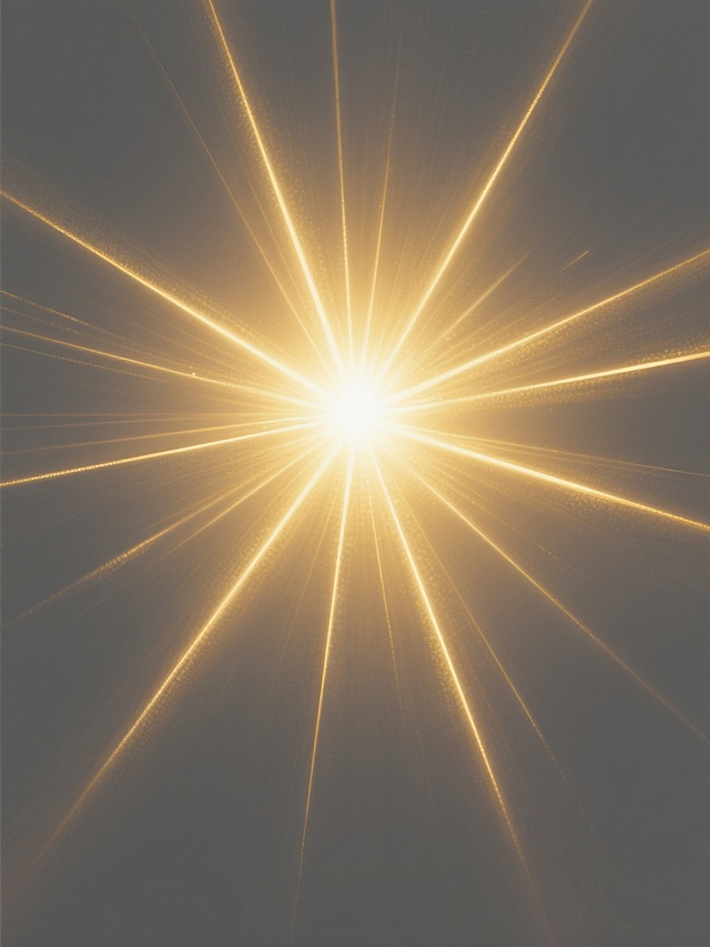 一张纯背景的数字艺术插画，画面中央是一个明亮耀眼的金色光芒，光芒从中心向四周呈放射状扩散，形成多条清晰锐利的金色光线，光线由中心向边缘逐渐变暗、变淡，背景为深灰色，整体营造出神秘而神圣的氛围，光线过渡自然平滑，具有强烈的视觉冲击力和空间感。