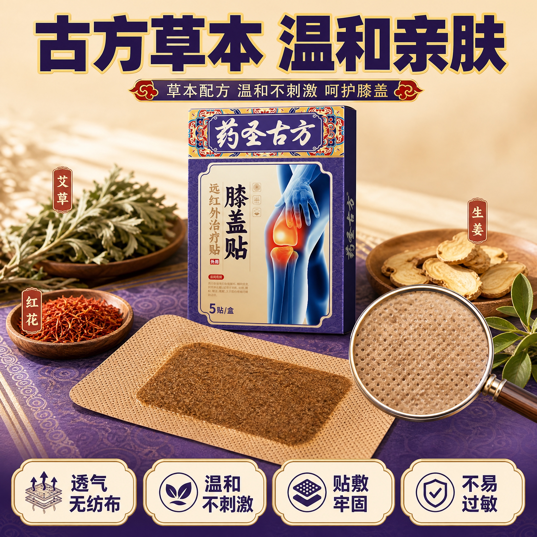[主图-3] 材质细节与品质，主题：古方草本 透气亲肤 温和不… - 图片创意预览