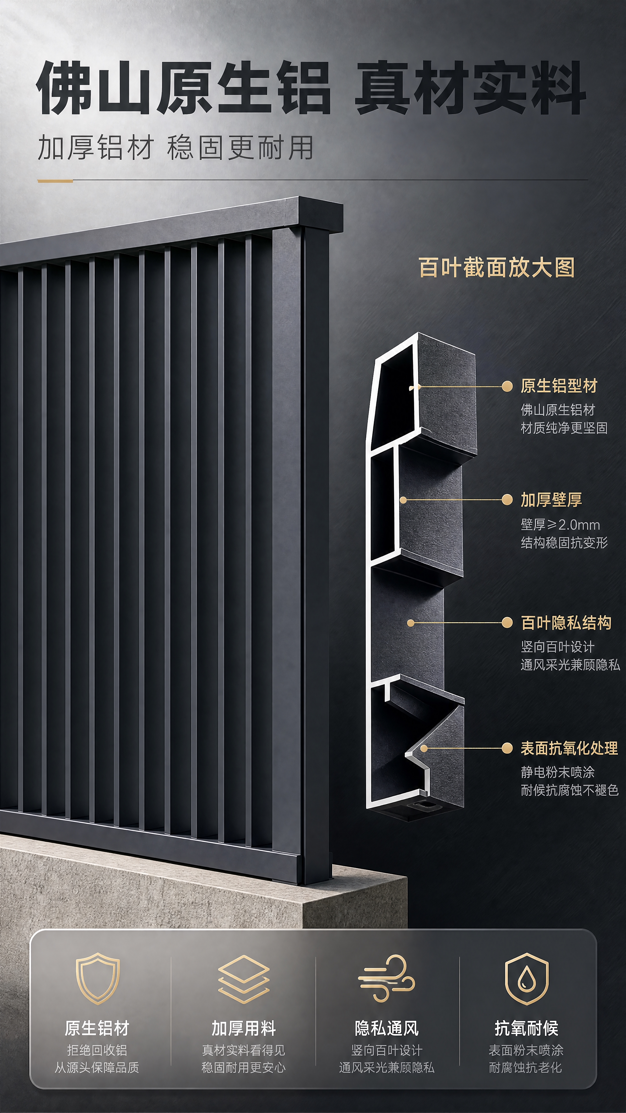 [商品] 使用【图1】深灰色铝艺百叶护栏；保留竖条百叶结构、上… - 图片创意预览