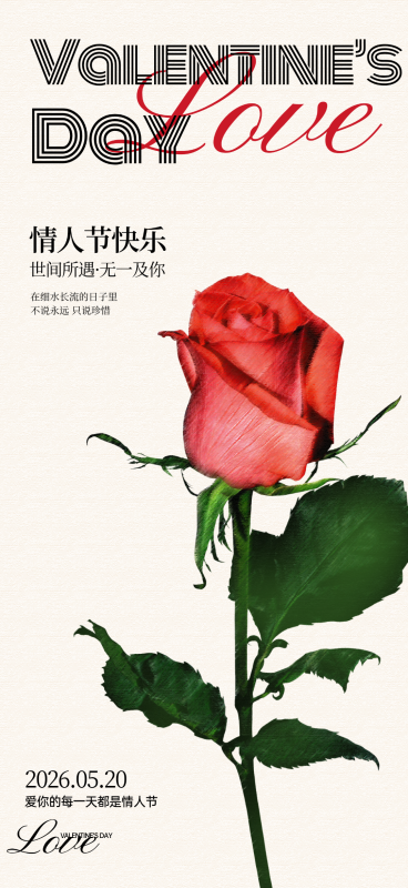 520情人节节日祝福浪漫文艺风通用竖版海报预览效果