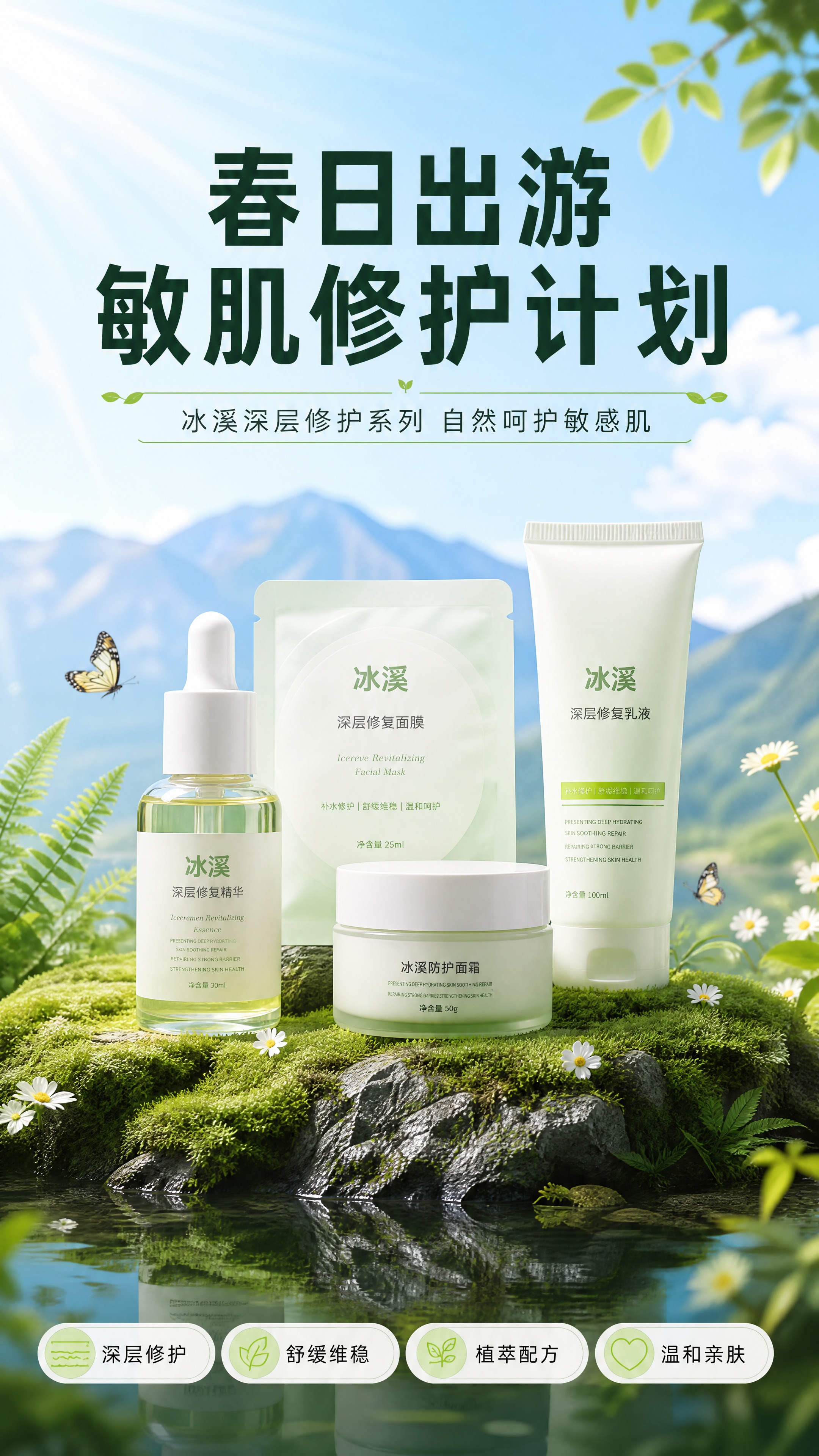 [商品] 使用【图1】冰溪护肤套装全家福（深层修护精华、修护乳… - 图片创意预览