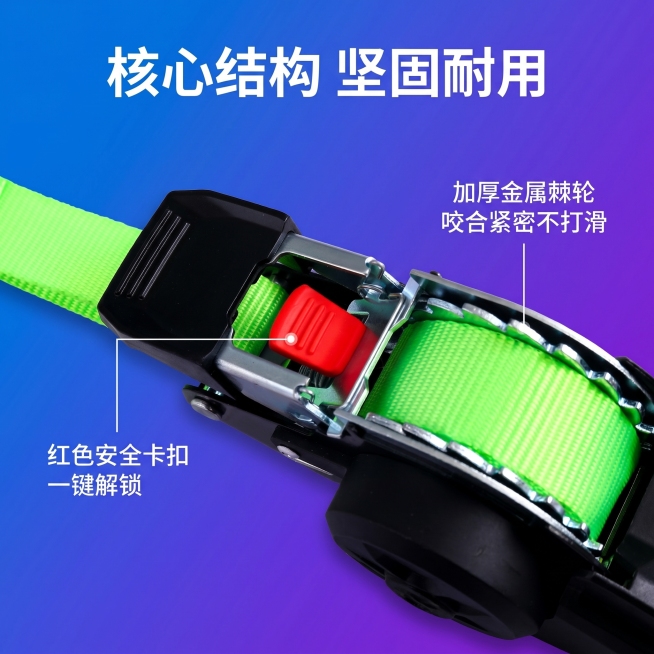 [主图 2] 自动伸缩拉紧器绑带细节卖点主图。[氛围风格] 电商产品图风格，清晰展示产品细节，和第一张主图风格统一。[画质] 商业摄影质感，光线通透，产品清晰真实，画面干净高级。[质感] 保持自动伸缩预览效果
