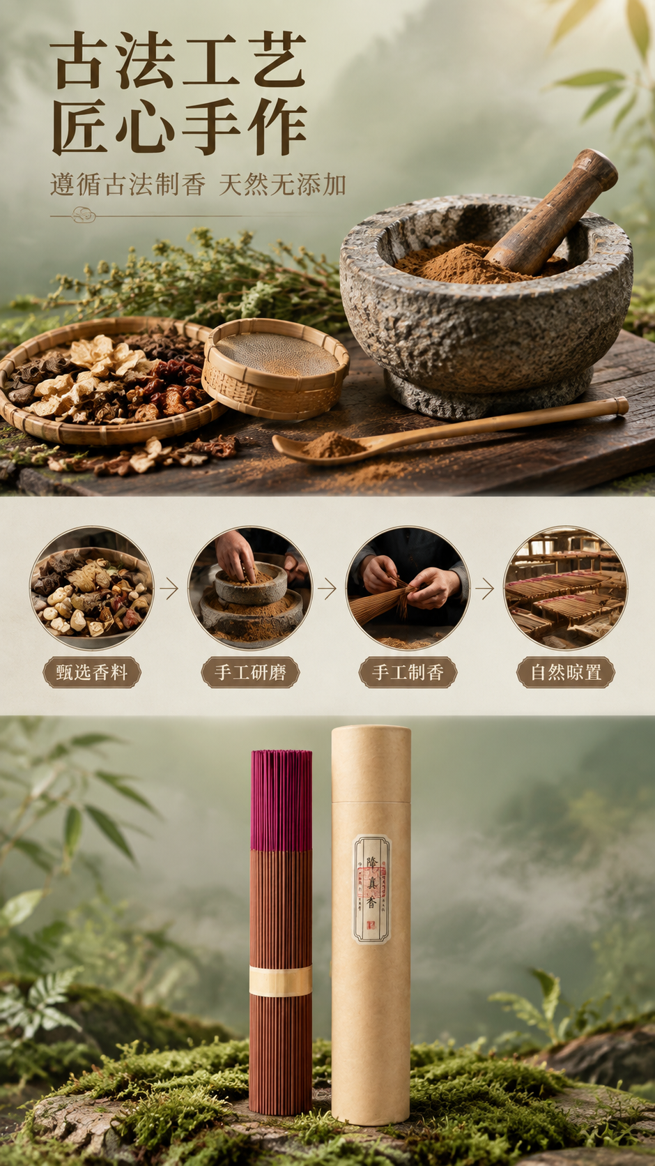 [商品] 使用【图2】线香捆装、【图1】牛皮纸筒包装；保留产品… - 图片创意预览