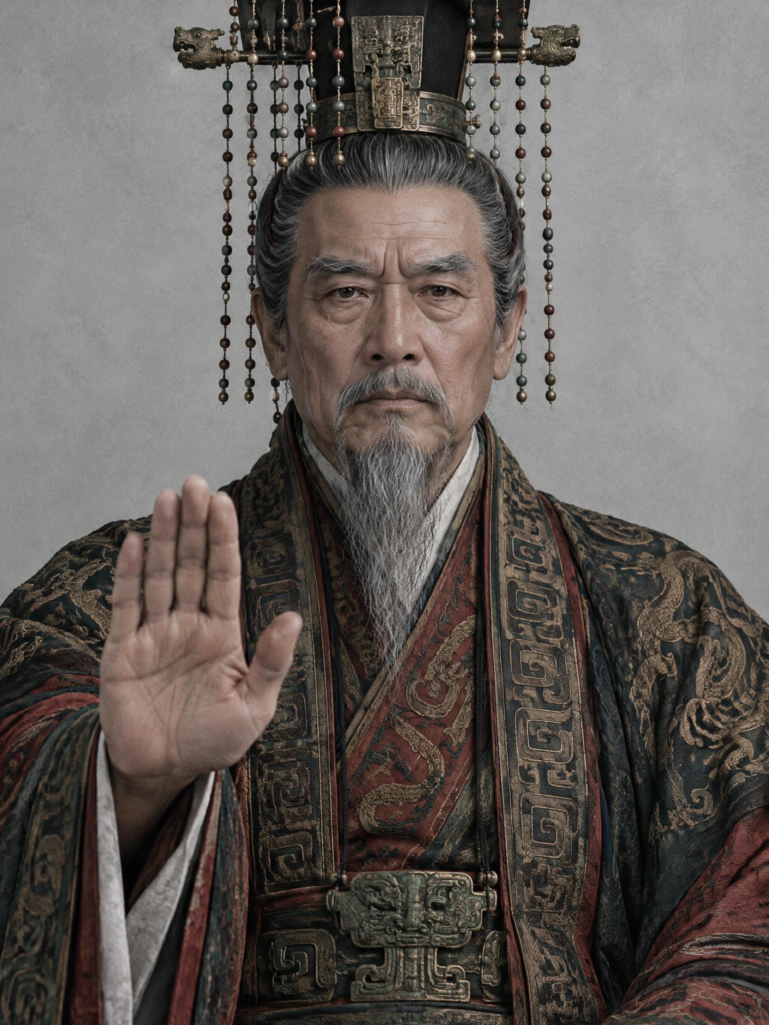 中国春秋时期周襄王，约六十余岁，苍老庄重，正襟端坐，身着天子冕… - 图片创意预览