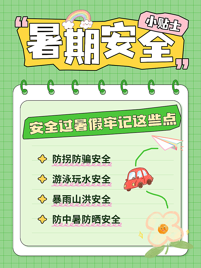清新卡通趣味儿童暑期暑假安全知识小贴士分享小红书配图