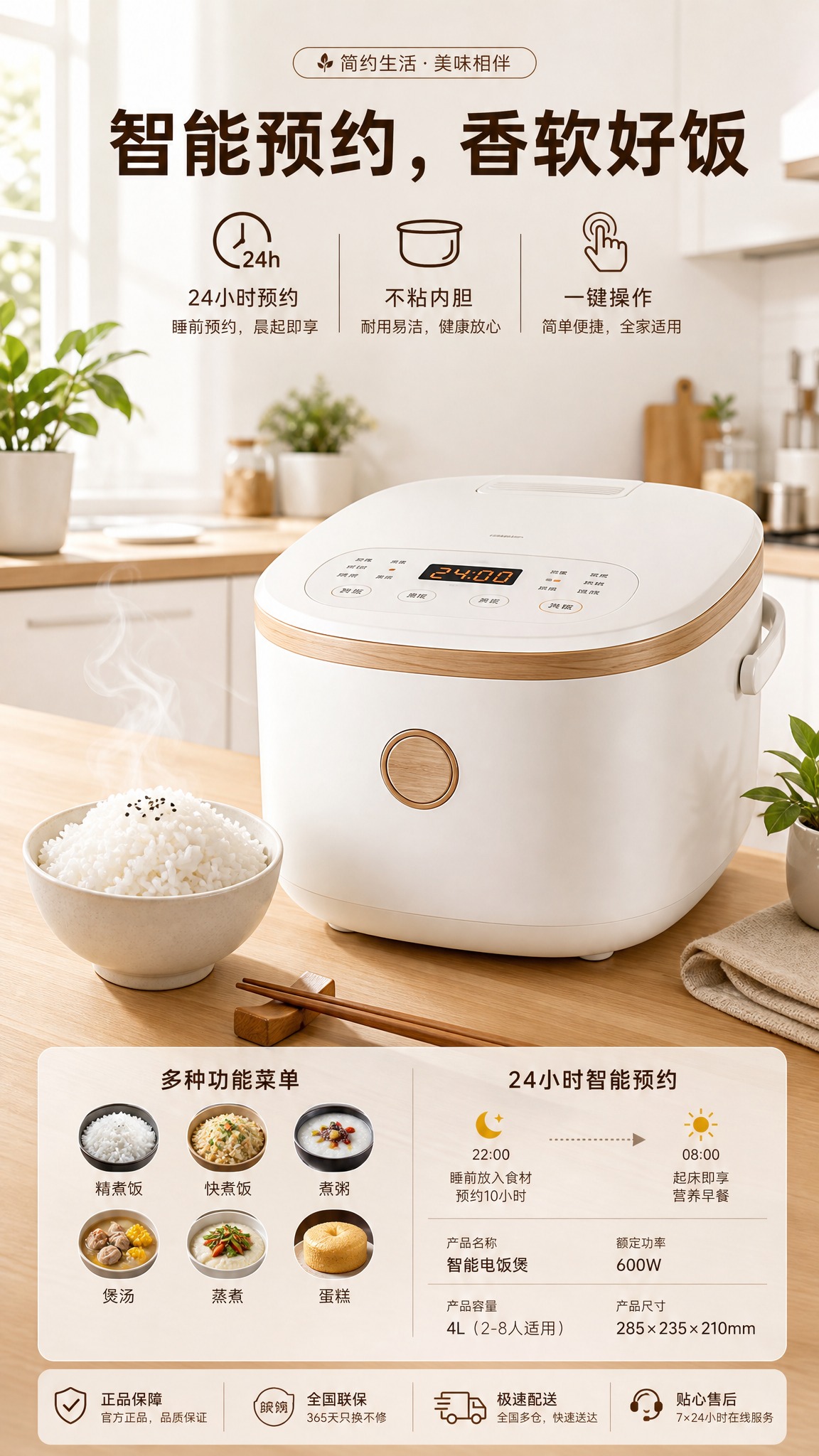 现代简约风格的电饭煲电商商品海报，竖版 9:16 比例。画面干… - 图片创意预览