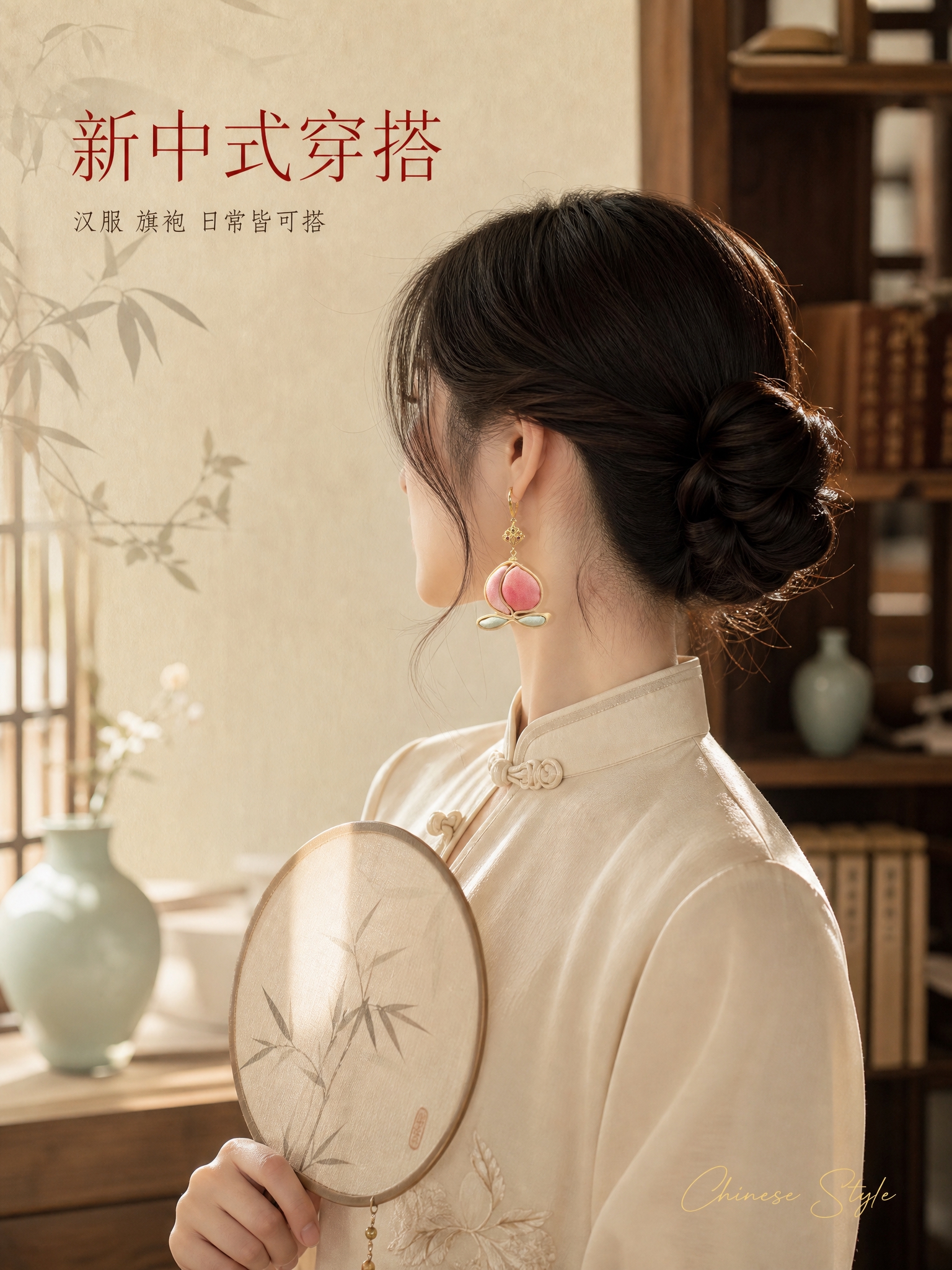 [主图-5] 主题：新中式穿搭场景展示，耳坠搭配汉服/国风服饰… - 图片创意预览