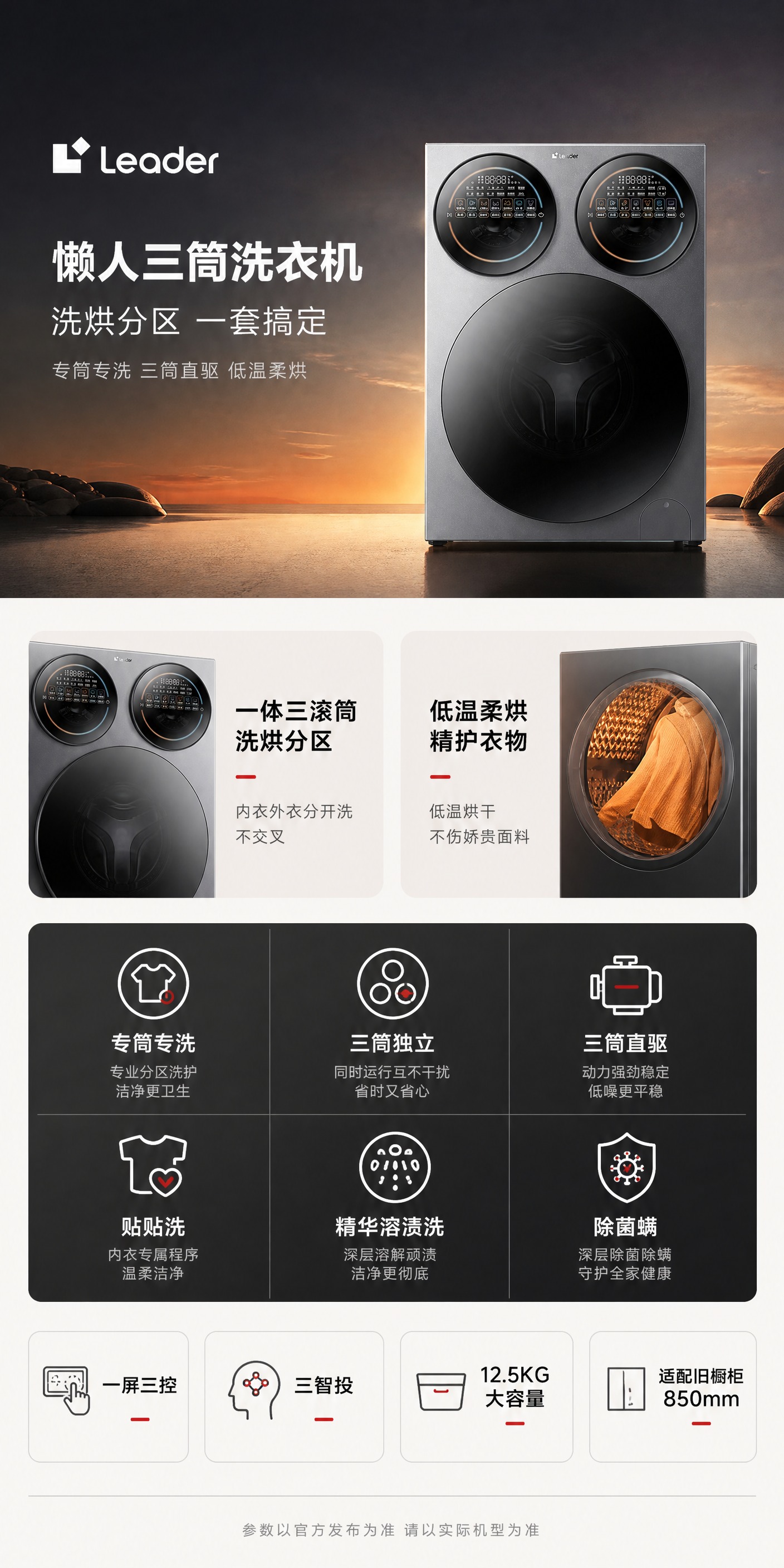 [商品] 使用图1（统帅懒人三筒洗衣机正面产品图：灰银色机身、… - 图片创意预览