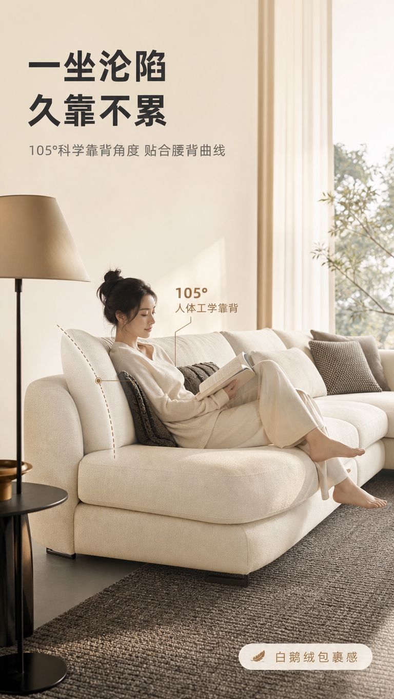 [商品] 使用【图1】米白色L型模块布艺沙发；商品处理：保留整… - 图片创意预览