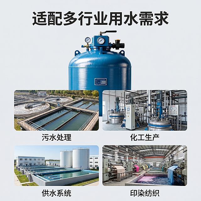 「图片1」，生成一套主图（5张），结合卖点 多介质过滤器结构简单，满足大多数行业用水需求，对压力要求较低，过滤精度高。可过滤多种杂质。活性炭价格较低。耗材消耗少。独特结构设计保证活 性炭不会因压力原因导致损耗。流通能力好，压力损失小。易于清洗，独特技 术保证活性炭更换更加便捷。，适配1688平台，主图比例为1:1尺寸为800*800