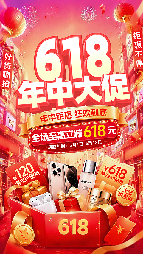 3D重拟物风格 618年中促 活动海报