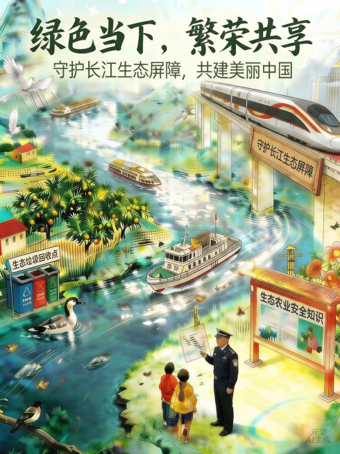 将画面左下方垃圾桶上的牌子文字改为“生态垃圾回收点”，其余所有画面内容、风格、元素保持完全不变，画面清晰预览效果
