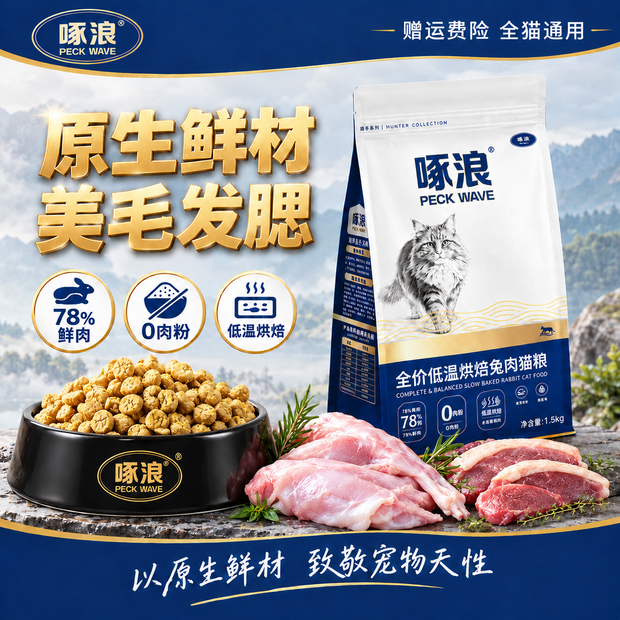 基于image1的电商主图，仅修改猫碗中的猫粮颗粒颜色和质感，… - 图片创意预览