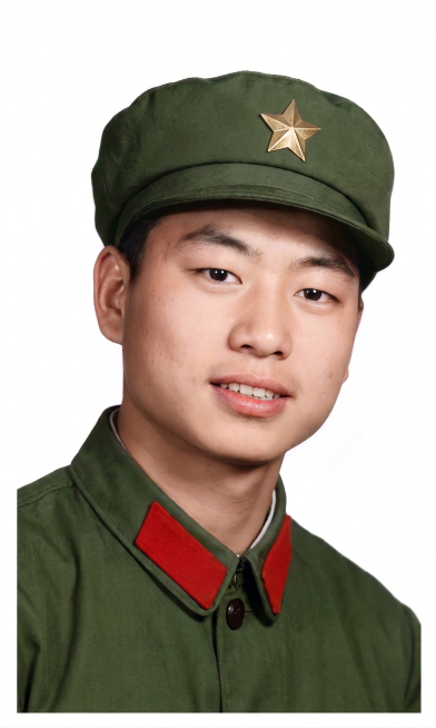 将老照片颜色调整到实际色彩，还原中国65式军装的真实颜色，优化照片画质，保持人物和原有构图不变预览效果