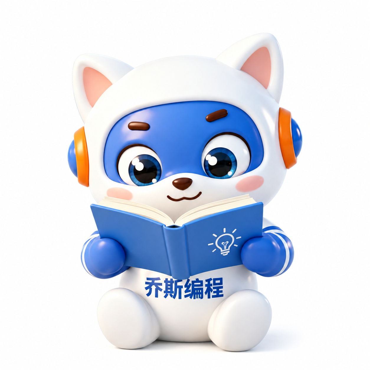 基于图1中的蓝白猫咪吉祥物，制作一个看书的表情包。吉祥物双手捧… - 图片创意预览