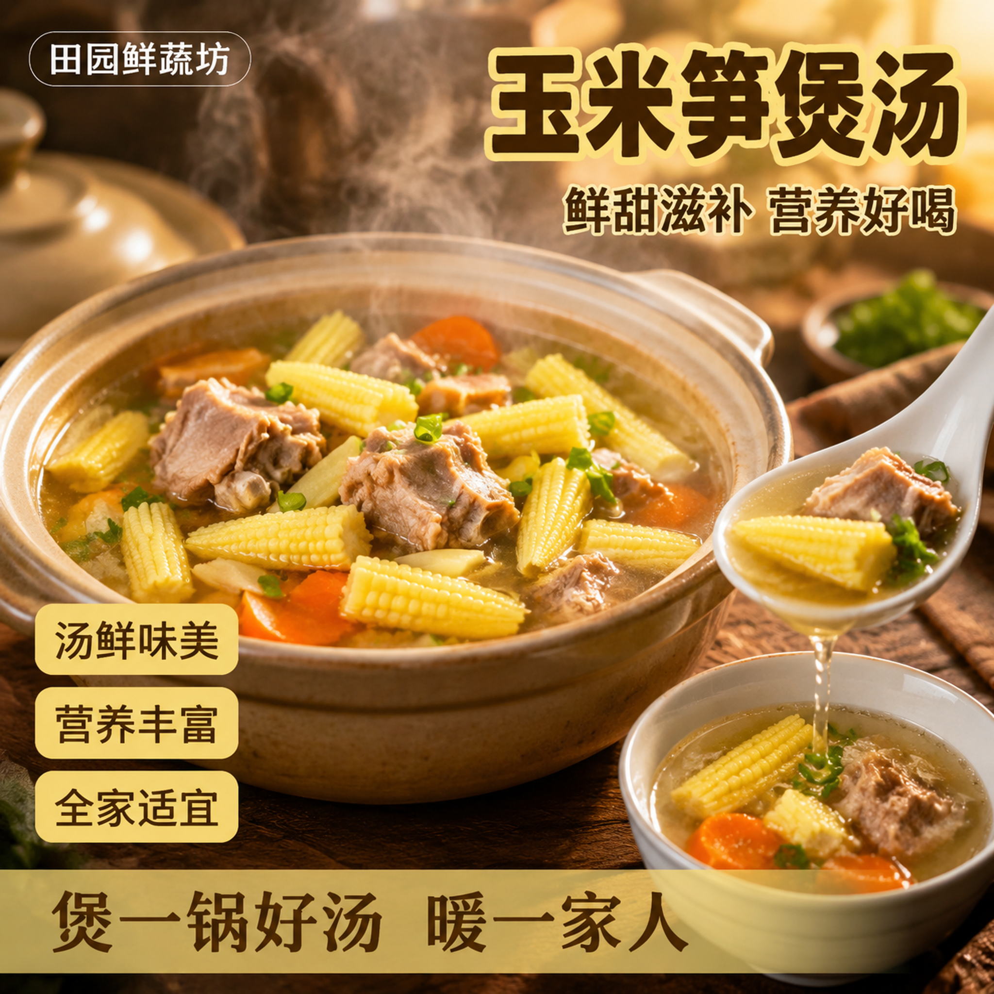 [主图-7] 熬汤煲汤场景图 玉米笋营养汤。 [氛围风格] 拼… - 图片创意预览