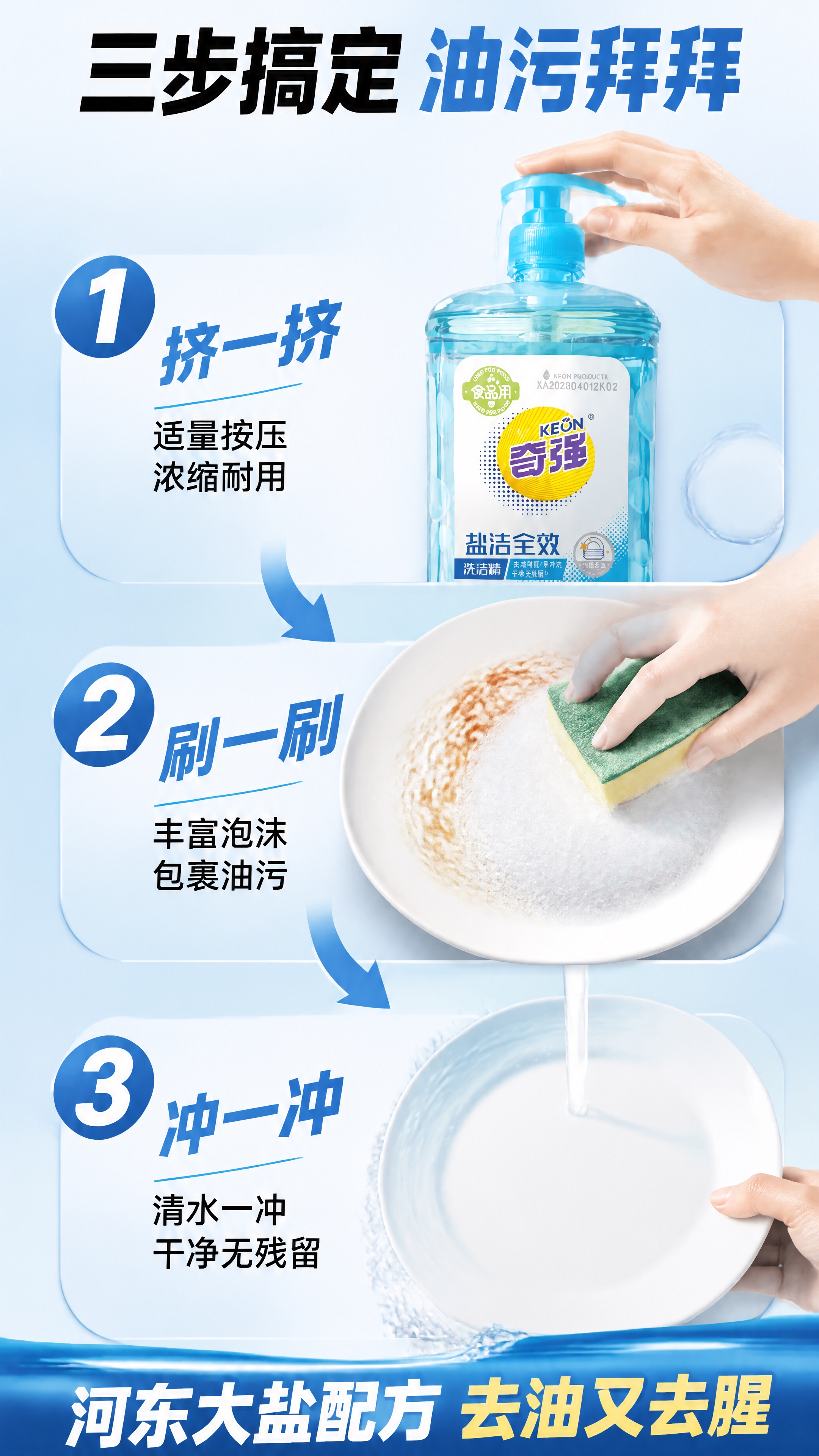 [第2张] 详情页痛点解决-奇强盐洁全效洗洁精三步洁净流程。本… - 图片创意预览