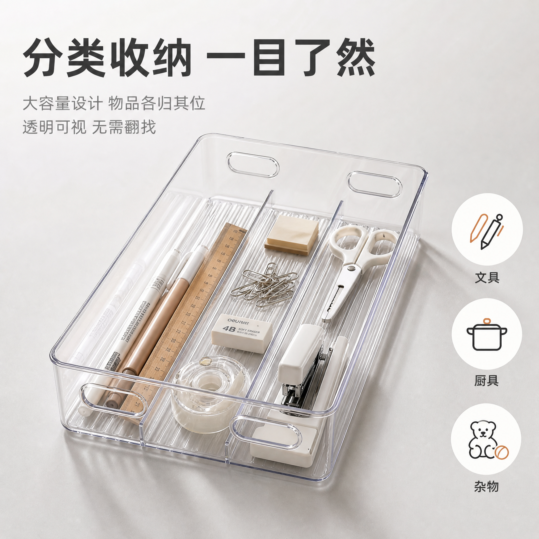 [主图-2] 抽屉收纳盒容量与分类逻辑展示图 [氛围风格] 简… - 图片创意预览