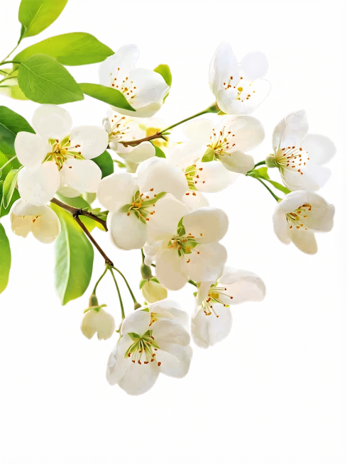 去除图片中所有的花瓣水印，保留原有的白色梨花和绿色枝叶内容，保持原图风格不变，生成干净无水印的图像预览效果