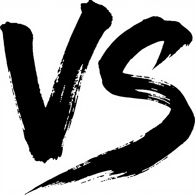 黑色毛笔笔触风格的"VS"艺术字，保持白色背景，字体采用流畅有力的书法笔触，边缘带有自然飞白和墨韵效果，整体呈现出刚劲大气的视觉感受，笔画粗细对比鲜明，"V"字竖笔挺拔，"S"字曲线灵动，传达出对抗与竞技的氛围。