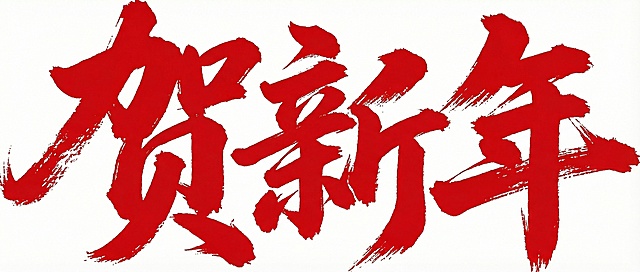 用这个书法字体写一个“贺新年”三个字的书法字，要豪放大气