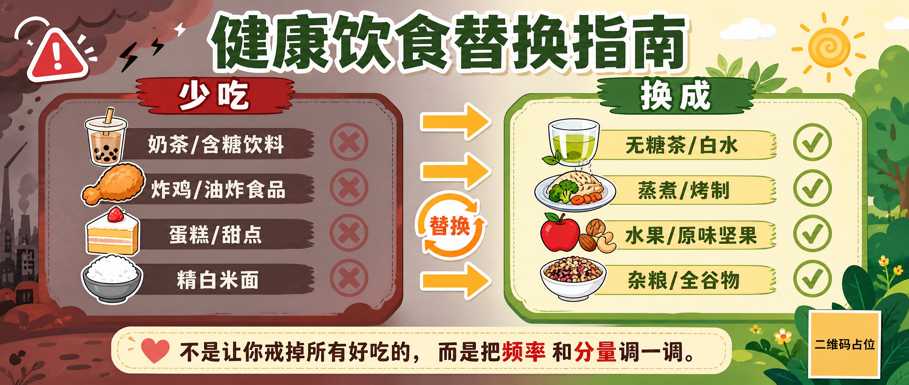 公众号封面横版海报，扁平插画风格，左右对比结构，中间用箭头和"… - 图片创意预览