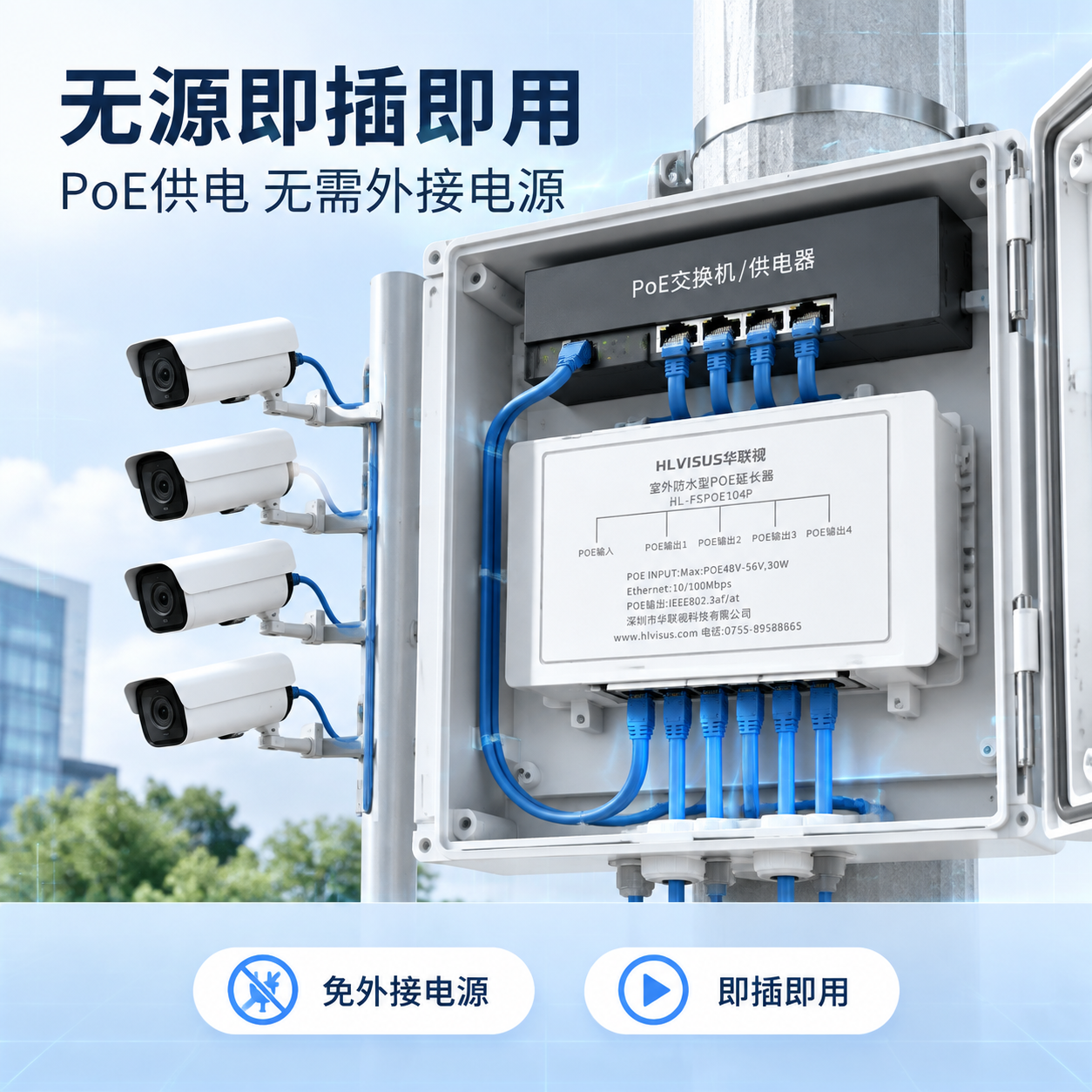[主图-3] 无源即插即用卖点图：任务=证明PoE供电免外接电… - 图片创意预览