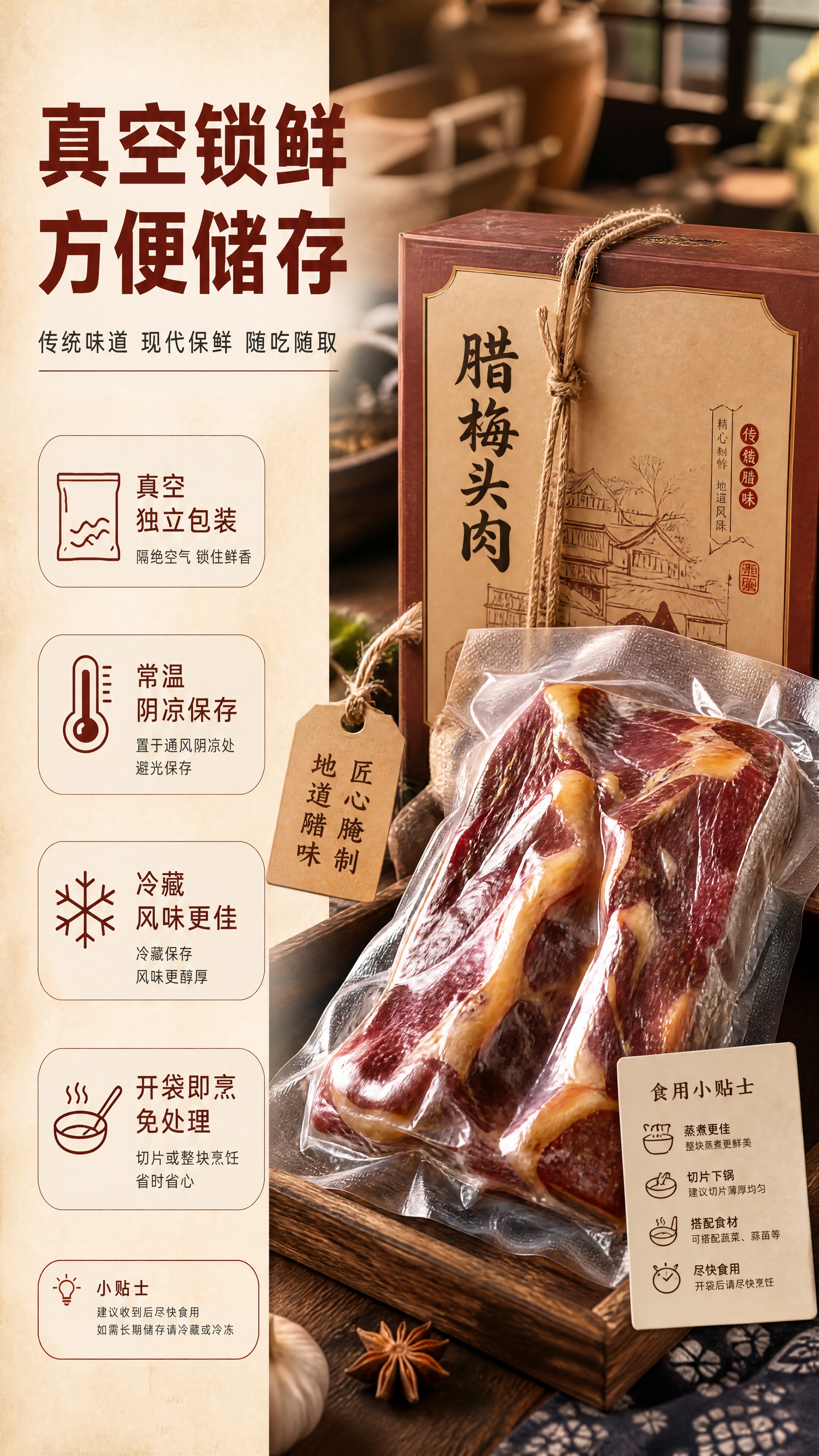 [商品] 使用【图1】生鲜猪肉为基础，改为真空包装好的腊梅头肉… - 图片创意预览