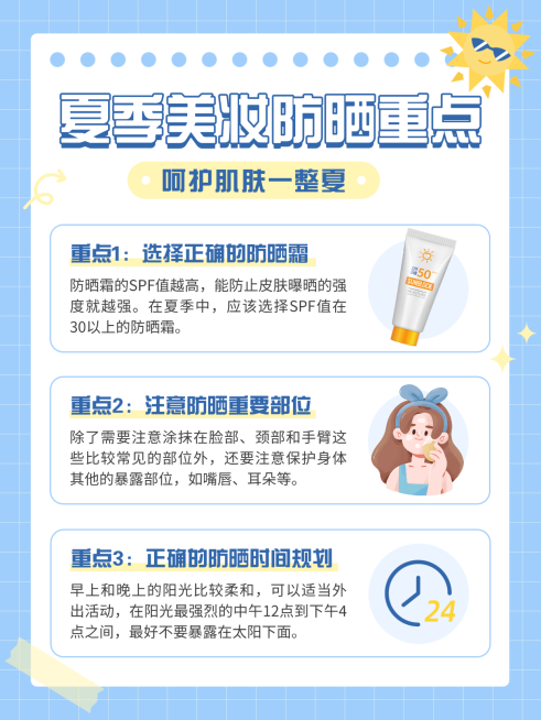 夏季美妆防晒重点知识分享手账风小红书配图预览效果