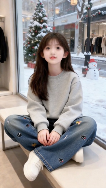 把图1的衣服和裤子给图的2的人物穿上，保留原场景光影，保持图2的人物的五官和发型不变，图片宽高尺寸不变，背景不变，人物姿势不变，保持图1的衣服和裤子的款式和颜色不变预览效果