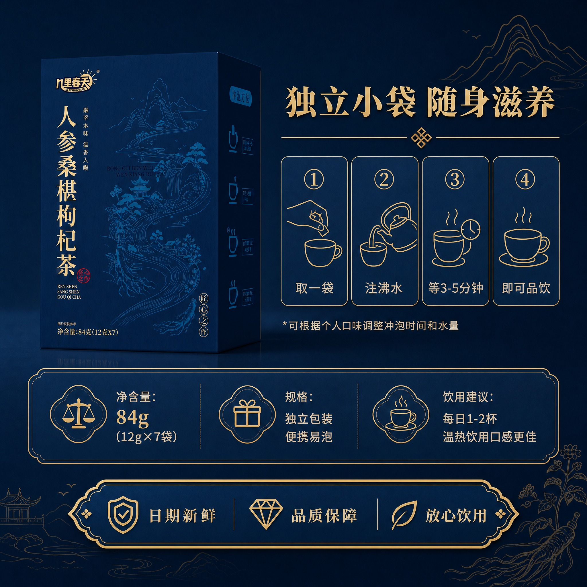 [主图-6] 便携冲泡与规格：独立小袋便携+产品信息，转化型收… - 图片创意预览