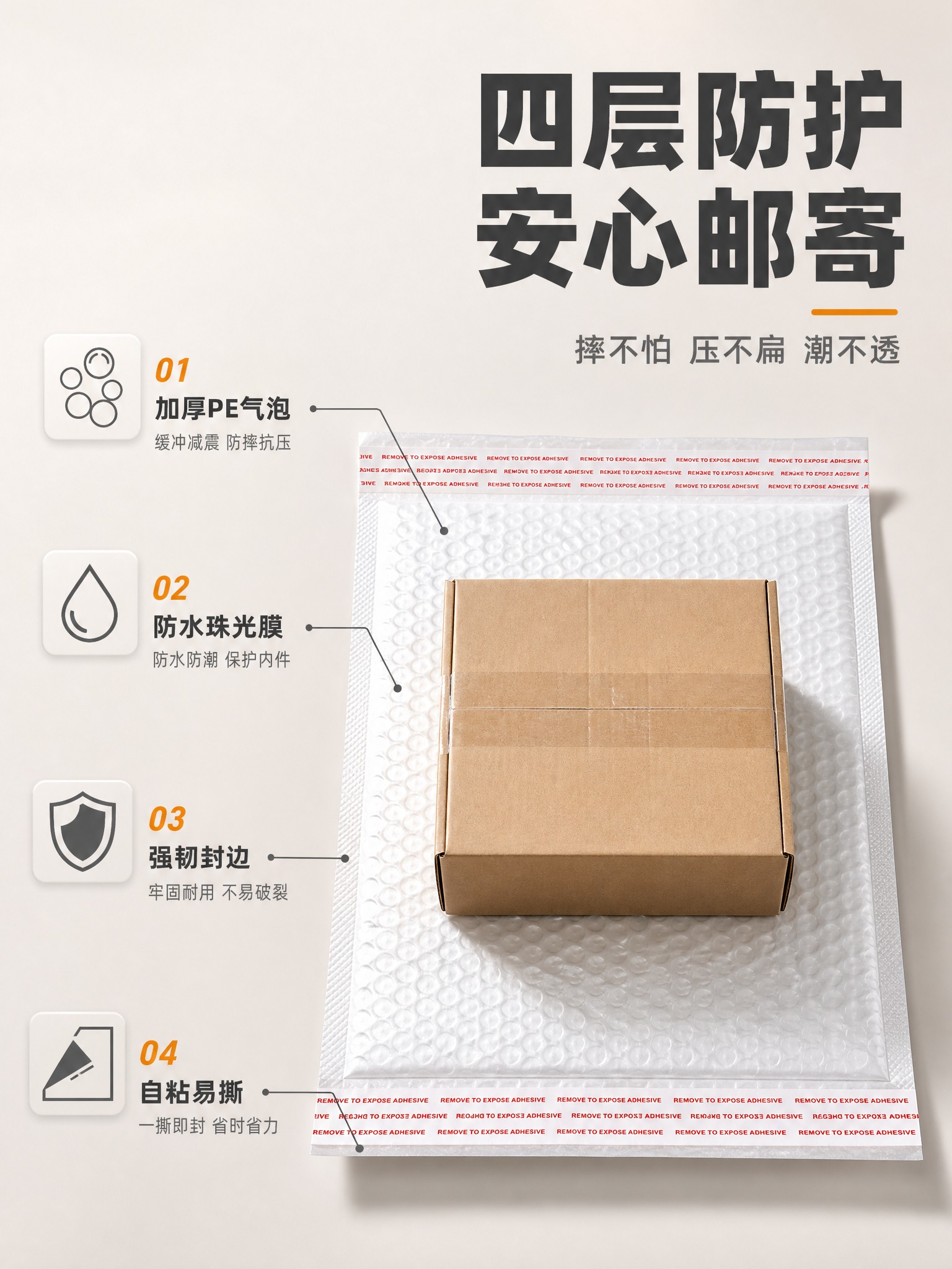 [主图-2] 核心亮点 防震缓冲效果证明 展示气泡信封袋的保护… - 图片创意预览