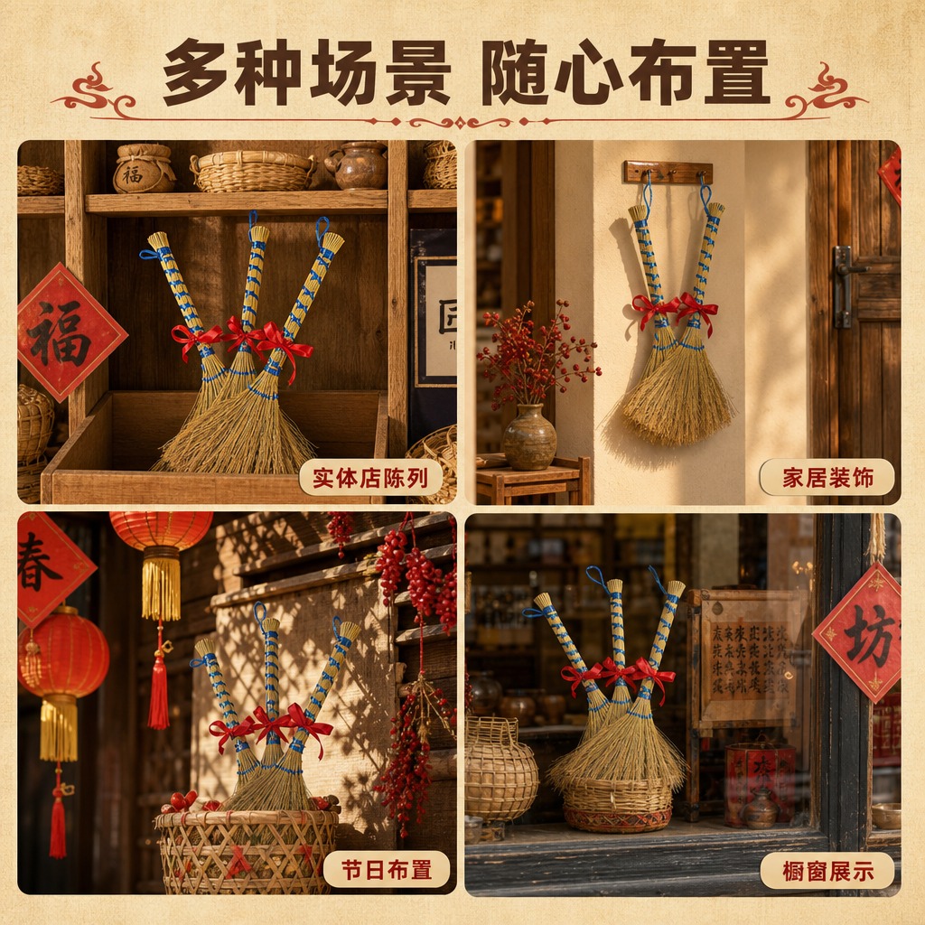[商品] 使用【图2】手持三把糯稻草蓝绳捆扫把配红绳；保留扫把… - 图片创意预览