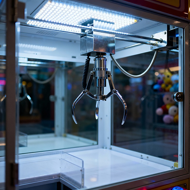 Empty claw machine game, close-up view