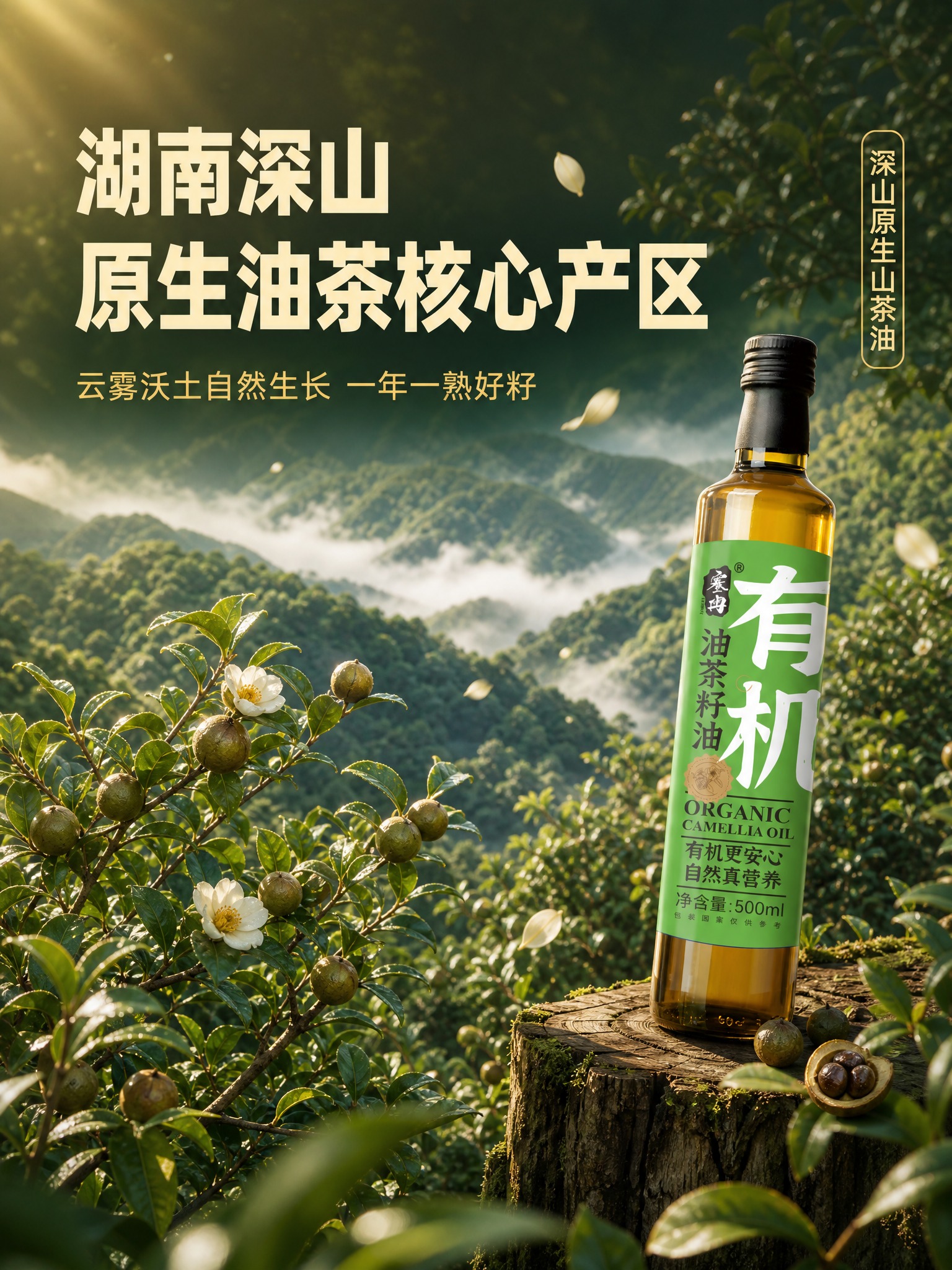[主图-2] 有机油茶籽油 产地溯源主图 展示湖南深山原生油茶… - 图片创意预览