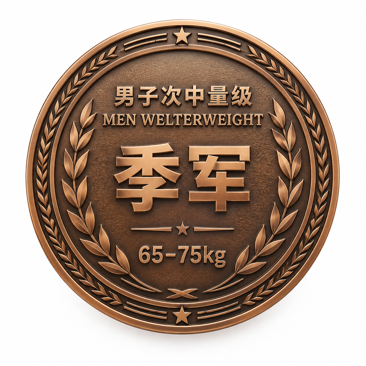 一枚7cm直径的圆形体育赛事奖牌背面设计，古铜色金属质感，立体… - 图片创意预览